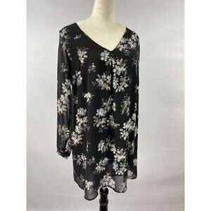 ASTR Mini Dress Black White Floral Size Medium Long Sleeve Sheer Open Back